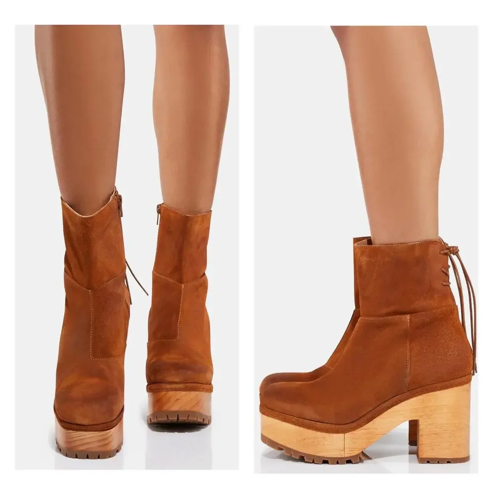 Free People Brown Suede Kenna Platform Lug Sole Clog Boots Sz.41(US 10) NWOB